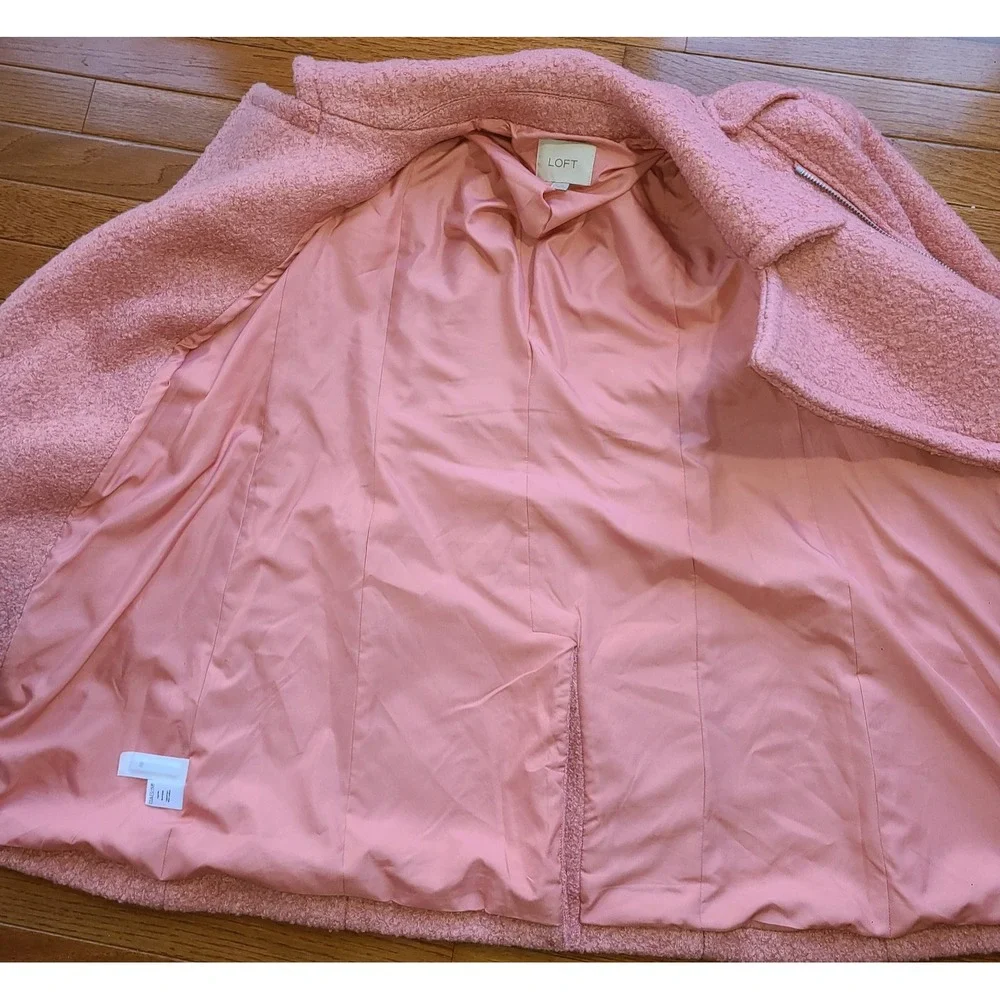 NWOT LOFT Marled Moto‎ Wooly Pea coat Size XS Pink Side zipper shoulder lapels